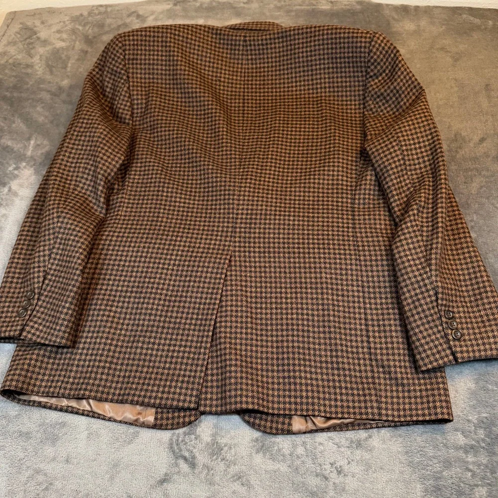 Bill Blass Classics Blazer Mens 43 Short Brown Wool Houndstooth Two Button